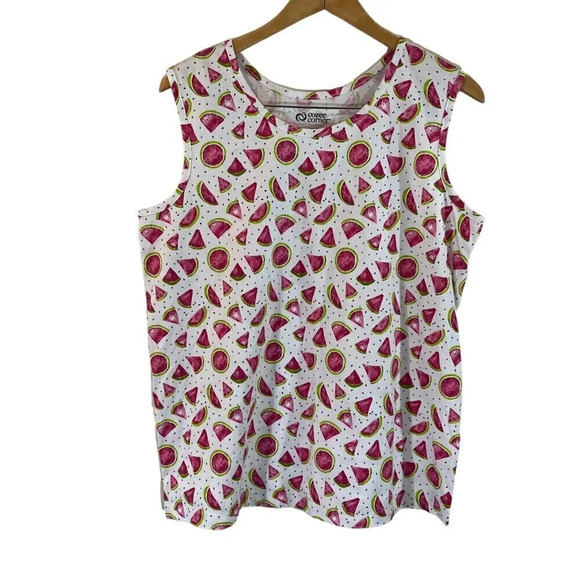 Cozee Corner Tops - Cozee Corner Watermelon All Over Pattern Tank XL 100% Cotton Fruit Pink Green